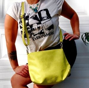 Joy Susan Chartreuse Faux Leather Crossbody Purse Adjustable Strap